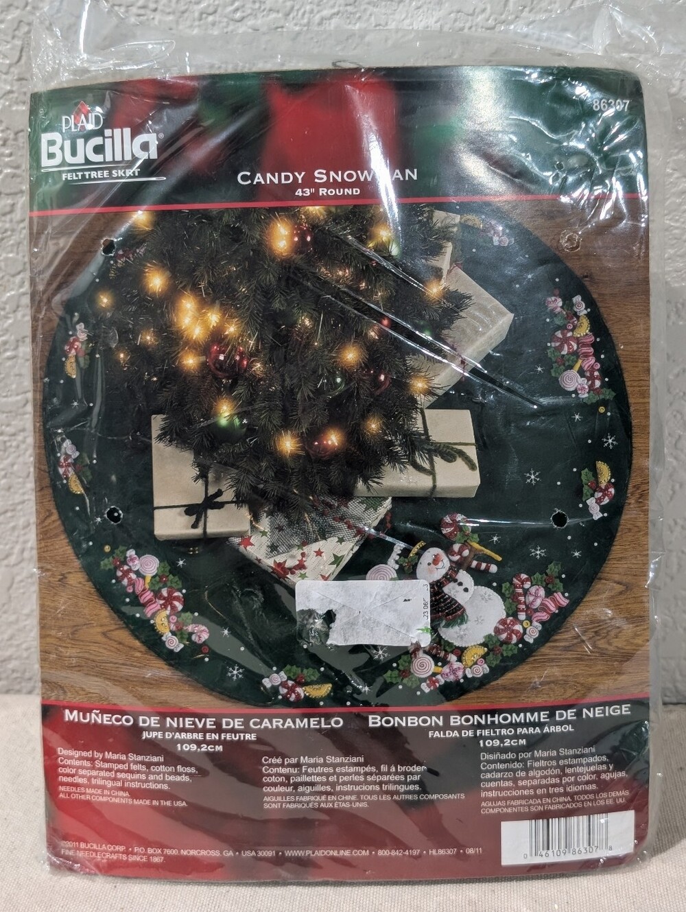 New Unopened Rare Bucilla Felt Christmas Tree 43" Skirt Kit Candy Snowman 86307